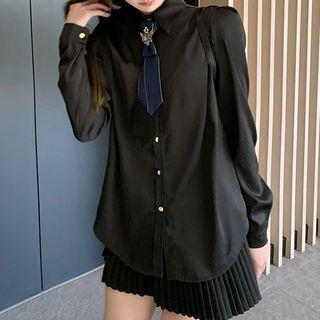 Plain Shirt / Tie / Waist Chain / Mini Pleated Skirt / Set