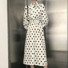 3/4-sleeve Polka Dot Midi A-line Dress As Shown In Figure - One Size