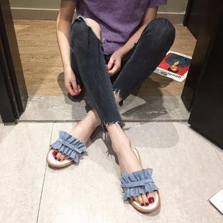Ruffle Strap Flat Slide Sandals