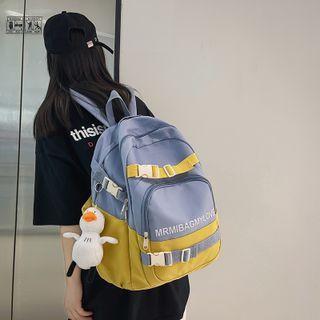 Lettering Buckled Nylon Backpack / Bag Charm / Set