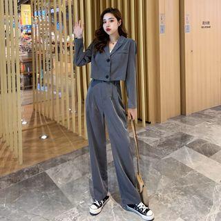 Set: Cropped Blazer + Wide-leg Pants