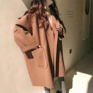 Plain Loose Fit Midi Woolen Jacket