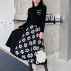 Plain Shirt / Floral Midi A-line Skirt