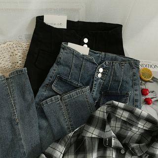 High-waist Slit-hem Flaved Jeans