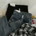 High-waist Slit-hem Flaved Jeans