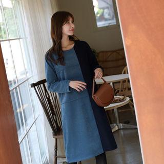 Two-tone Faux-suede Midi Dress