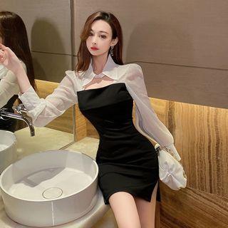 Long-sleeve Mock Two-piece Mini Bodycon Dress