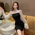 Long-sleeve Mock Two-piece Mini Bodycon Dress