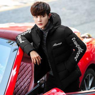 Lettering Padded Hooded Zip-up Jacket