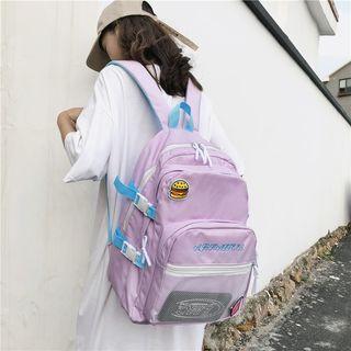 Buckled Strap Letter Fishnet Paneled Backpack