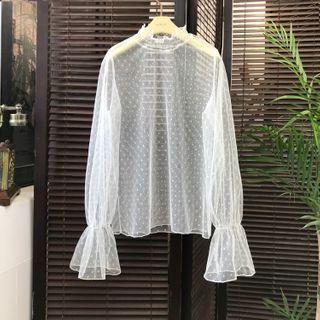 Flared-cuff Dotted Lace Top