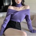 Off-shoulder Halter Sweater
