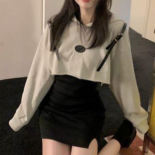 Cropped Hoodie / Spaghetti Strap Knit Bodycon Dress