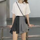 Set: Short Sleeve Plain T-shirt + Asymmetric Hem Mini A-line Skirt