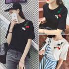 Cherry Embroidered Short Sleeve T-shirt
