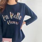 Floral Letter-embroidered Napped T-shirt