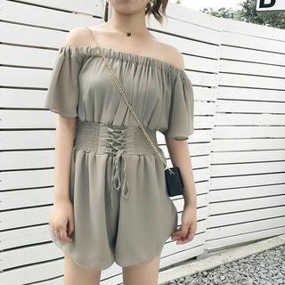 Plain High-waist Chiffon Jumpsuit