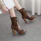 Leopard Print Lace-up Chunky Heel Sandals