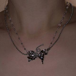 Butterfly Pendant Alloy Choker / Earring