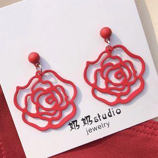 Alloy Flower Dangle Earring 1 Pair - Silver Steel - Red - One Size