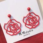 Alloy Flower Dangle Earring 1 Pair - Silver Steel - Red - One Size