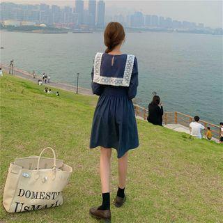 Long-sleeve Lace Collar Mini A-line Dress