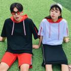 Couple Matching Short-sleeve Contrast-trim Hooded Top