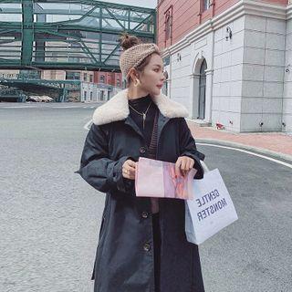 Single Breasted Fleece-collar Long Coat