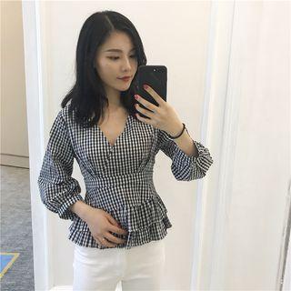 Pleated Hem V-neck Blouse