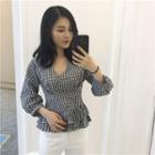 Pleated Hem V-neck Blouse