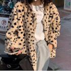 Leopard Print Fleece Jacket Leopard - Black & Almond - One Size