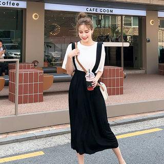 Set: Short-sleeve Top + Jumper Skirt Black - One Size