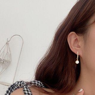 Rhinestone Faux Pearl Dangle Earring 1 Pair - Rhinestone Faux Pearl Dangle Earring - One Size