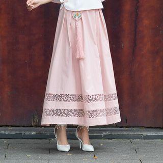 Traditional Chinese Lace Panel A-line Skirt
