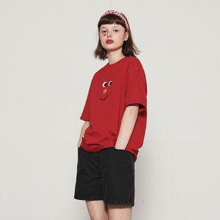 Cartoon Face Printed Short-sleeve T-shirt