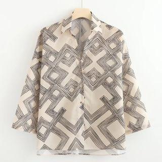 Long-sleeve V-neck Print Shirt