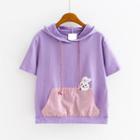 Hooded Short-sleeve Pocketed T-shirt