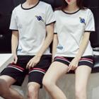 Couple Matching Planet Embroidered Tipped Short Sleeve T-shirt