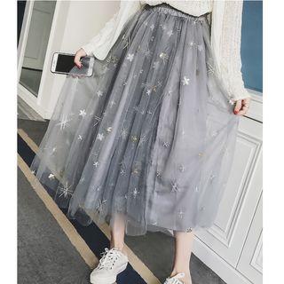Embroidered Midi Tulle Skirt