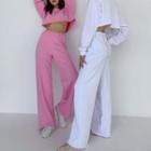 Set: Plain Crop Top + Bell-bottom Pants