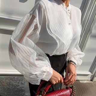 Balloon-sleeve Button-down Blouse