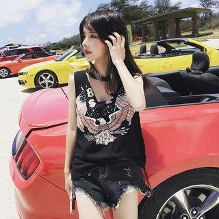 Printed Cutout Tank Top