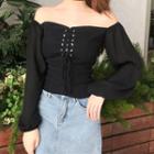 Off-shoulder Balloon-sleeve Lace-up Top