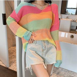 Striped Open Back Long-sleeve Knit Top