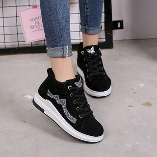 Glitter Applique Lace-up High-top Sneakers