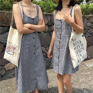 Bow Back Checked Spaghetti Strap Dress