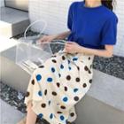 Plain Short-sleeve T-shirt / Polka Dot Midi Skirt