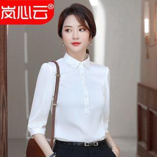 3/4-sleeve Shirt/ Slim-fit Cropped Dress Pants/ Set