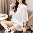 Short-sleeve V-neck Boucle Top