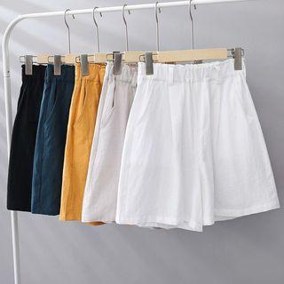 Cotton Linen Shift High-waist Wide-leg Shorts